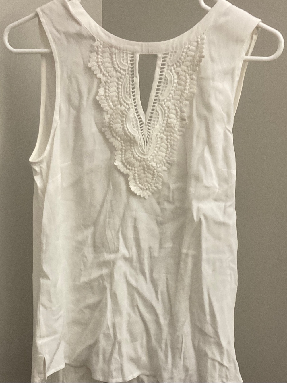 Sleeveless White Crochet Yoke Camisole